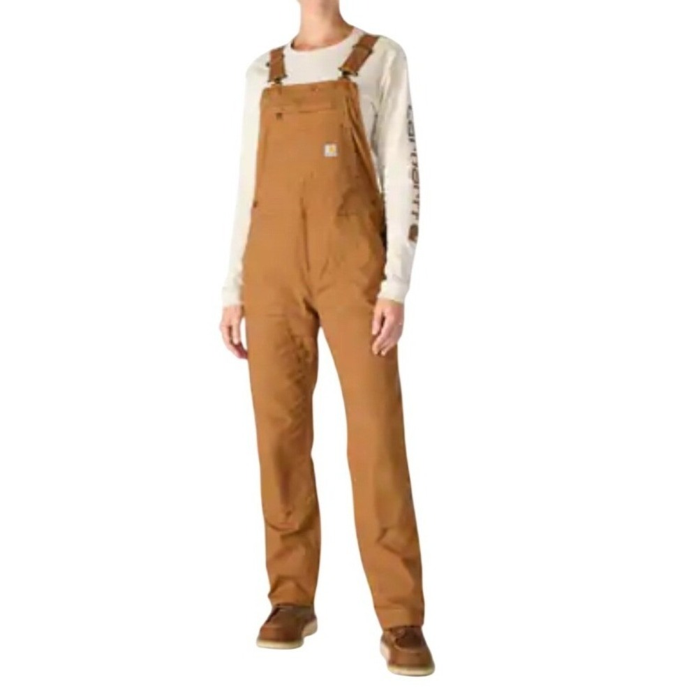 Carhartt Womens Crawford Double Knee Bib Overalls Brown Loose Fit Size Small